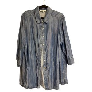 Foxcroft NYC, Blue Long-Sleeves, Button-Down Chambray‎ Shirt, Women's Size 16W